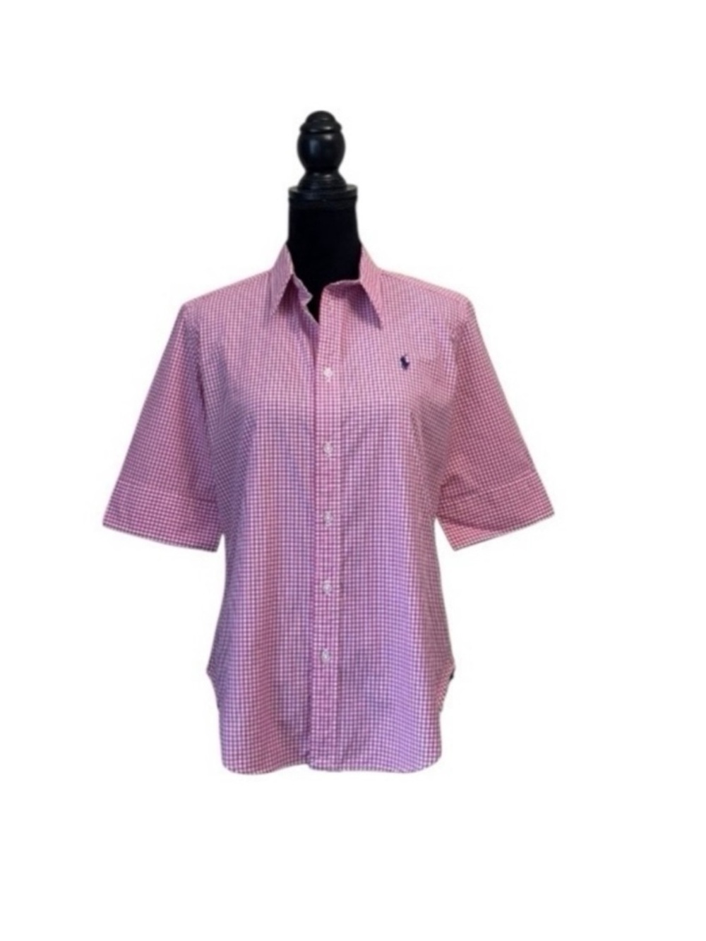 Ralph Lauren Sport classic pink white gingham check button down top size 14